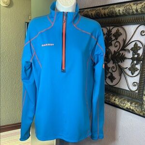 EUC Mammut EigerExtreme Vibrant Blue 1/2 Zip Top w/Bold Orange Details Sz L Mens